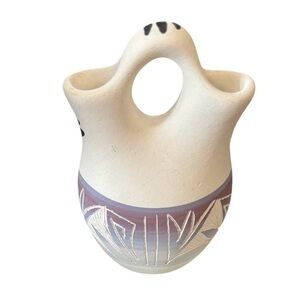 VTG Native American Pottery Signed Miniature Navajo Wedding Bud Vase Pitcher 4”